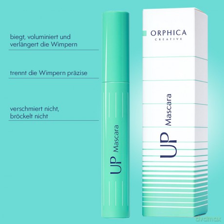 Orphica Up Mascara | XXL-Effekt | Schwarz Wimperntusche mit Conditioner für Langanhaltende Verlängerung, Definition und Volume | Lashes Extensions | Wimpern Natürlicher | Wasserfeste | 7,5 ml