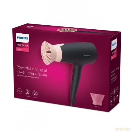 Philips Series 3000 Haartrockner mit ThermoProtect Aufsatz - 2100W, Ionisierungsfunktion, 6 Hitze- und Geschwindigkeitsstufen (Modell BHD350/10)