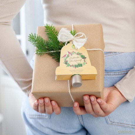 PRIMAVERA Geschenkanhänger Glücksbringer - Geschenkanhänger mit Mini Handcreme - Zitrone und Tonka - Naturkosmetik - vegan
