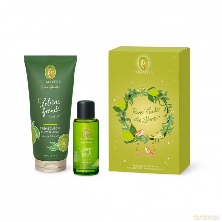 PRIMAVERA Geschenkset Freude - Lebensfreude Cremedusche und Trockenöl - Limette und Ingwer - Naturkosmetik - vegan