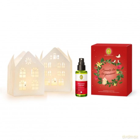 PRIMAVERA Geschenkset Herzenswärme - Herzenswärme Raumspray bio und 2 Lichttüten - Rose, Vanille, Sandelholz - Aromaöl, Aromatherapie - vegan