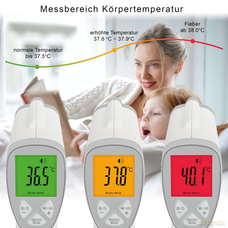 ProfiCare PC-FT 3094 Fieberthermometer kontaktlos, Stirnthermometer, Infrarot -Thermometer, für Babys, Kinder und Erwachsene mit 3-Farben LCD-Fieberampel inkl. Fieberalarm, hoher Messbereich, weiß