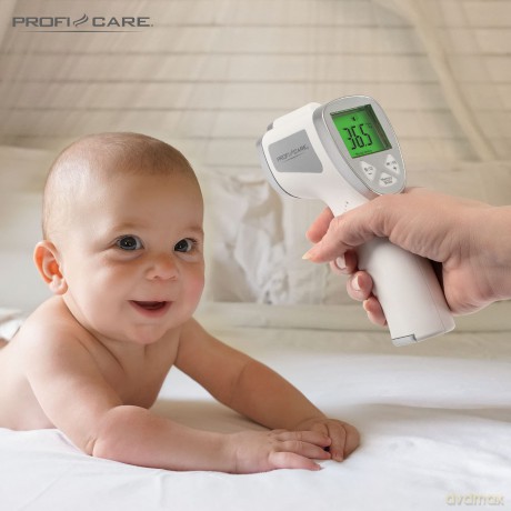ProfiCare PC-FT 3094 Fieberthermometer kontaktlos, Stirnthermometer, Infrarot -Thermometer, für Babys, Kinder und Erwachsene mit 3-Farben LCD-Fieberampel inkl. Fieberalarm, hoher Messbereich, weiß