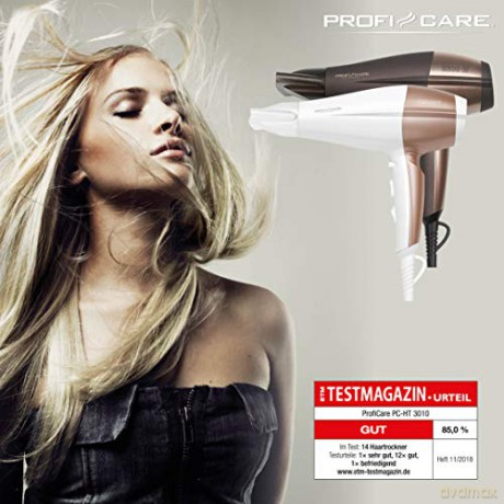 ProfiCare PC-HT 3010 Kompakter Haartrockner, 3 Temperatur-/Leistungsstufen, Ionisierungsfunktion, 2 Gebläsestufen, Cool Shot, Braun-Bronze, 330101