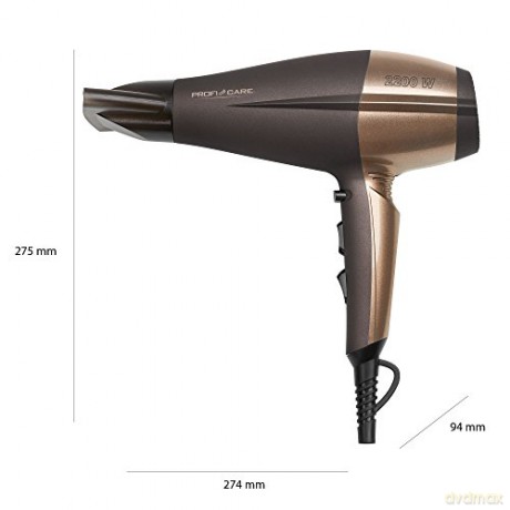 ProfiCare PC-HT 3010 Kompakter Haartrockner, 3 Temperatur-/Leistungsstufen, Ionisierungsfunktion, 2 Gebläsestufen, Cool Shot, Braun-Bronze, 330101