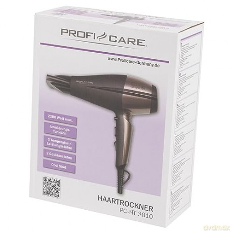 ProfiCare PC-HT 3010 Kompakter Haartrockner, 3 Temperatur-/Leistungsstufen, Ionisierungsfunktion, 2 Gebläsestufen, Cool Shot, Braun-Bronze, 330101