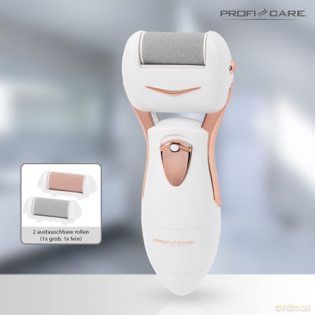 ProfiCare PC-PHE 3092 Pediküre-Hornhautentferner, spritzwassergeschützt, 2 austauschbare Rollen, für glatte Haut, champagner