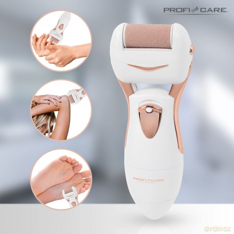 ProfiCare PC-PHE 3092 Pediküre-Hornhautentferner, spritzwassergeschützt, 2 austauschbare Rollen, für glatte Haut, champagner