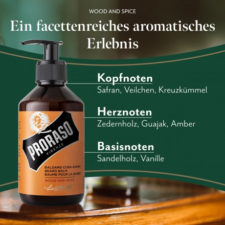 Proraso Beard Balm, Wood and Spice, 300 ml, duftende Bartpflege erweicht und schützt den Bart, Bart Balsam beruhigt Irritationen, Made in Italy