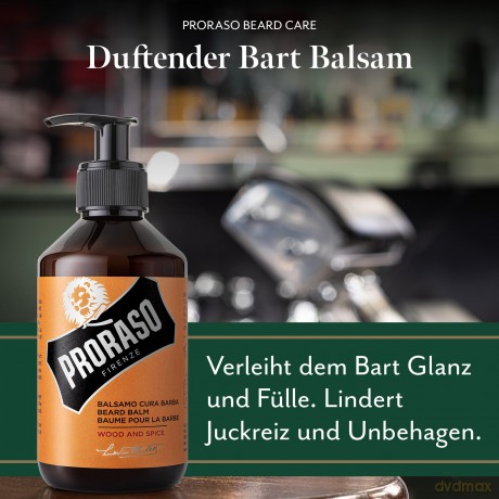 Proraso Beard Balm, Wood and Spice, 300 ml, duftende Bartpflege erweicht und schützt den Bart, Bart Balsam beruhigt Irritationen, Made in Italy