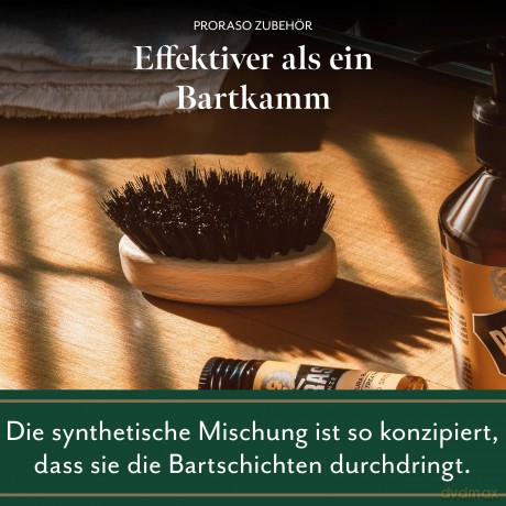 Proraso Military Beard Brush, Bartbürste für Männer zum Entwirren und Stylen von Haaren und Bart, Bartpflege-Bürste mit Holzgriff, Made in Italy
