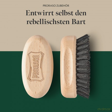 Proraso Military Beard Brush, Bartbürste für Männer zum Entwirren und Stylen von Haaren und Bart, Bartpflege-Bürste mit Holzgriff, Made in Italy