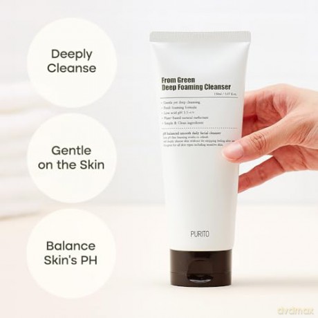 PURITO| From Green Deep Foaming Cleanser 150 ml/5,07 fl.oz, pH 5,5, pflanzliche, natürliche Inhaltsstoffe, tierversuchsfrei, vegan
