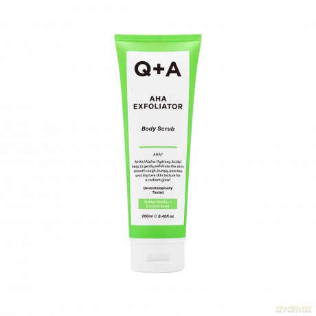 Q+A AHA Peeling Körperpeeling, Kombination aus AHA-Milchsäure und Glykolsäure in Verbindung mit physikalischen Peelings verbessert die Hautstruktur, 250ml