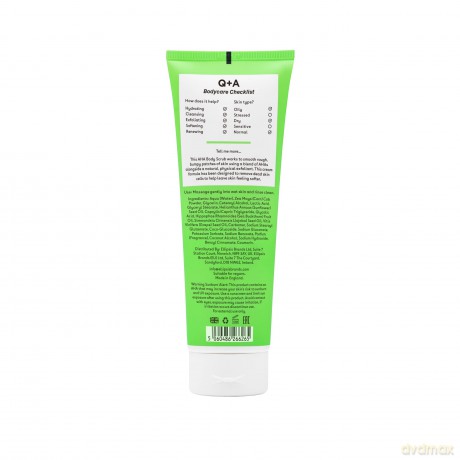 Q+A AHA Peeling Körperpeeling, Kombination aus AHA-Milchsäure und Glykolsäure in Verbindung mit physikalischen Peelings verbessert die Hautstruktur, 250ml