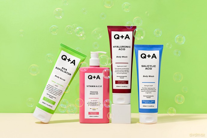 Q+A AHA Peeling Körperpeeling, Kombination aus AHA-Milchsäure und Glykolsäure in Verbindung mit physikalischen Peelings verbessert die Hautstruktur, 250ml