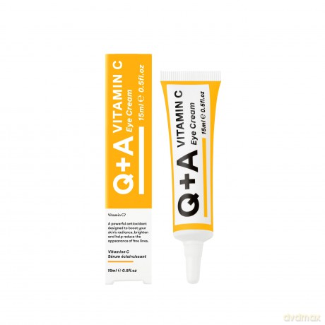 Q+A Augencreme mit Vitamin C, eine Kombination aus Vitamin C, Kirschextrakt und Glykogen, belebt empfindliche Haut und versorgt sie mit Feuchtigkeit und Antioxidantien, 15ml