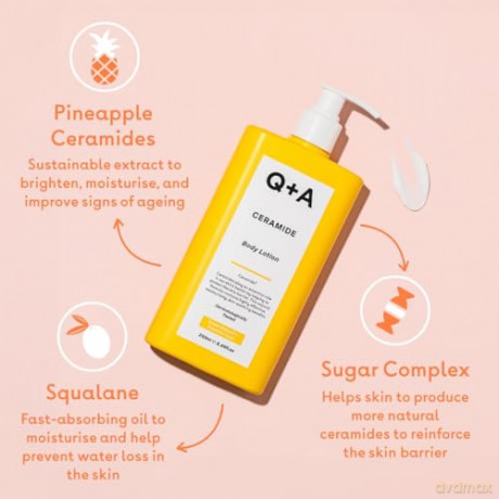 Q+A Ceramid Körperlotion, enthält Squalan, Ananas-Ceramide und einen schützenden Zuckerkomplex für ultimative Pflege und Tiefenfeuchtigkeit, 250ml