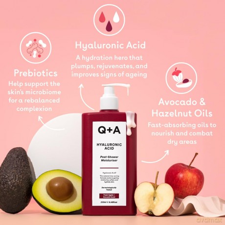 Q+A Hyaluronsäure Feuchtigkeitspflege nach dem Duschen, die Anwendung auf feuchter Haut entwickelt und ist eine hervorragende Lösung für die optimale Feuchtigkeitsversorgung der Haut, 250ml