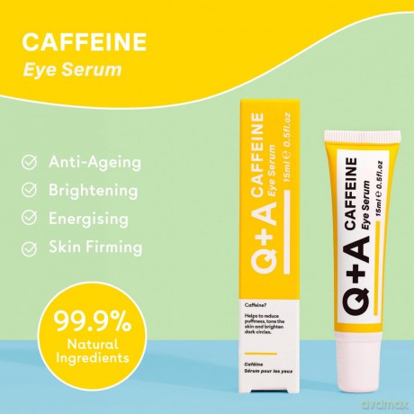 Q+A Koffein Augenserum. Ein Augenserum, das die Blutzirkulation anregt und Schwellungen unter den Augen verringert. 15 ml