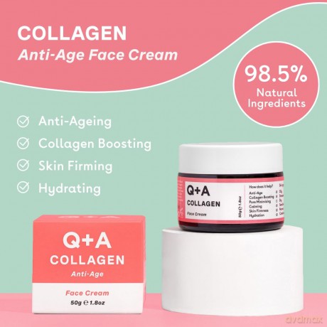 Q+A Kollagen Gesichtscreme. Eine für Vegetarier geeignete, aus Meeresalgen gewonnene Kollagen-Creme für alternde Haut. 50 g