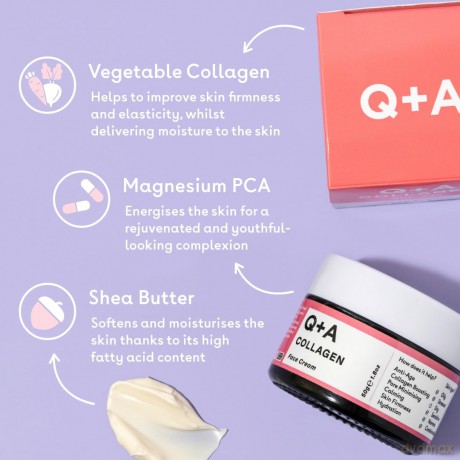 Q+A Kollagen Gesichtscreme. Eine für Vegetarier geeignete, aus Meeresalgen gewonnene Kollagen-Creme für alternde Haut. 50 g