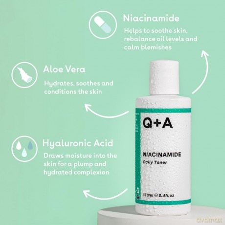 Q+A Niacinamid Gesichtswasser für jeden Tag. Ein Gesichtswasser zur Beruhigung von Pickeln und Mitessern sowie zum Reinigen verstopfter Poren. 100 ml
