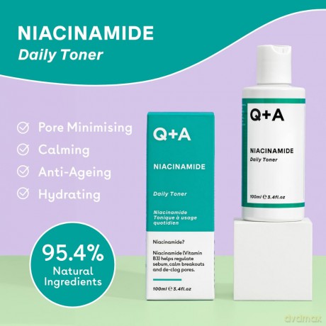 Q+A Niacinamid Gesichtswasser für jeden Tag. Ein Gesichtswasser zur Beruhigung von Pickeln und Mitessern sowie zum Reinigen verstopfter Poren. 100 ml