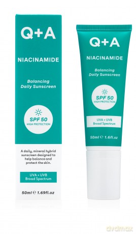 Q+A Niacinamide Täglicher Sonnenschutz LSF 50: Ultraleicht, Nicht-Fettend, Breitspektrum-UVA/UVB-Schutz, Ölkontrolle, Porenverfeinernd, Feuchtigkeitsspendend, 90% Natürliche Inhaltsstoffe, 50ml
