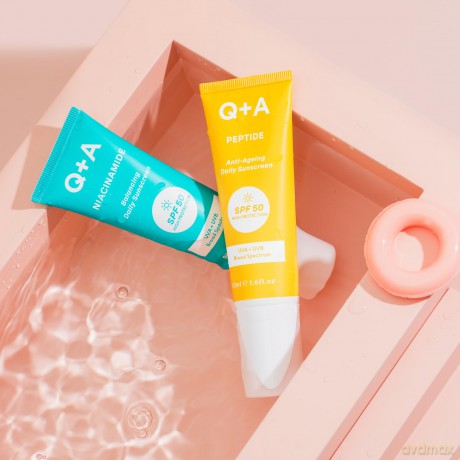 Q+A Peptid Anti-Aging Täglicher Sonnenschutz LSF 50: Leicht, Nicht Klebrig, Breitspektrum-UVA/UVB, Kollagen-Boostend, Feuchtigkeitsspendend, Strahlungsfördernd, 95% Natürlich, Vegan, Gesichts-SPF 50ml