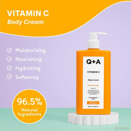 Q+A Vitamin C Körpercreme, enthält Inhaltsstoffe, die die Haut mit Feuchtigkeit versorgen, so dass sie den Aufbau der Haut nachahmen, 250ml