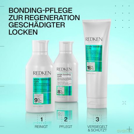 Redken Pflegendes Shampoo zur Regeneration der Struktur von behandelten, geschädigten Locken, Mit Zitronensäure und Glycin, Silikonfrei, Vegan, Acidic Bonding Curls Shampoo, 1 x 300 ml