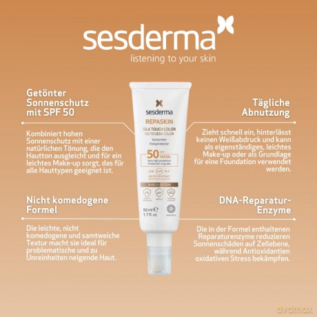 REPASKIN FACIAL SPF50 tacto seda con color 50 ml
