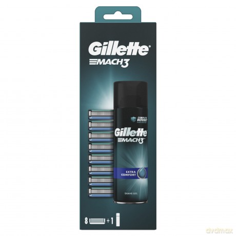 Replacement heads Gillette Mach3 8 pcs + Extra Comfort shaving gel Shave Gel 200 ml