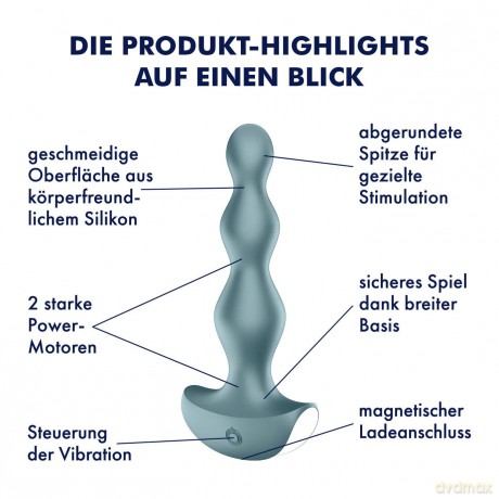 Satisfyer, Analvibrator, Lolli-Plug 2', aus medizinischem Silikon, wasserdicht (IPX7), wiederaufladbar, Farbe:grau