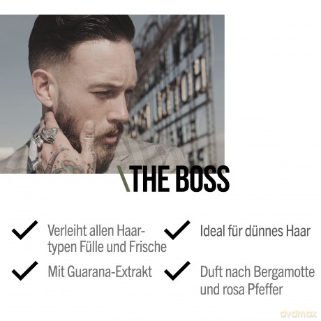 SEB MAN THE BOSS - verdichtendes Volumenshampoo für mehr Fülle - kräftigendes Shampoo mit Guarana-Extrakt und anregendem Duft von Bergamotte und rosa Pfeffer - 1 L