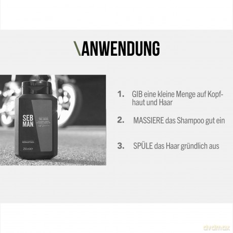 SEB MAN THE BOSS - verdichtendes Volumenshampoo für mehr Fülle - kräftigendes Shampoo mit Guarana-Extrakt und anregendem Duft von Bergamotte und rosa Pfeffer - 1 L