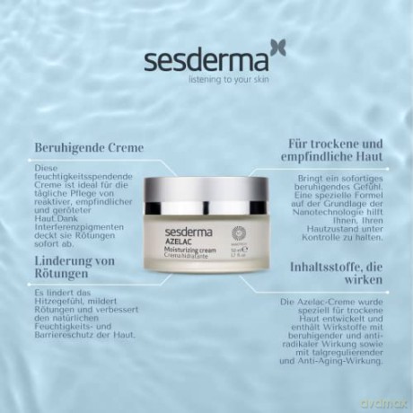 Sesderma | Azelac Feuchtigkeitscreme | Empfindliche Haut | Sensitive Haut | Haut mit Pigmentflecken | Azelainsäure | Vitamin E | Reduziert Rötungen