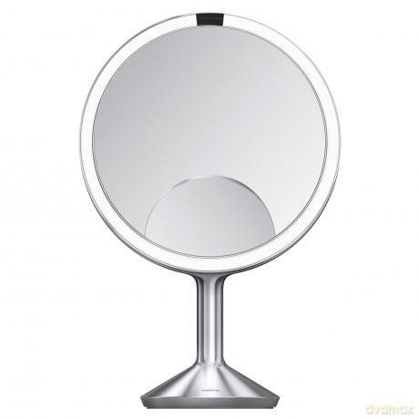 Simplehuman Runder Sensorspiegel aus Gebürstetem Edelstahl in der Farbe Silber Wiederaufladbar, Maße: 46cm x 23cm x 12cm, ST3050