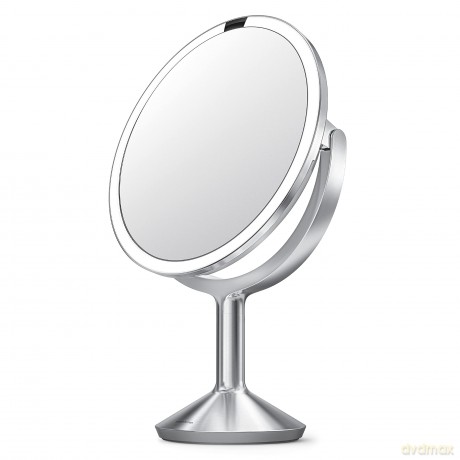 Simplehuman Runder Sensorspiegel aus Gebürstetem Edelstahl in der Farbe Silber Wiederaufladbar, Maße: 46cm x 23cm x 12cm, ST3050