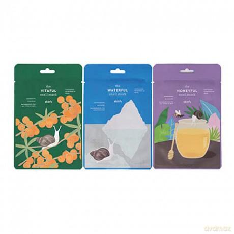 SKIN79 The Honeyful Snail Mask, feuchtigkeitsspendende Tuchmaske mit Schneckenschleimfiltrat, Gletscher-Wasser, Hyaluron, Chia, Hafer, Linsen, Maulbeeren, Kamelie, Hibiskus und Aloe