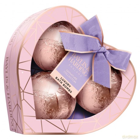 Surya Baylis & Harding Jojoba, Vanilla & Almond Oil Luxury Bath Bomb Heart Trio Gift Set - Vegan Friendly