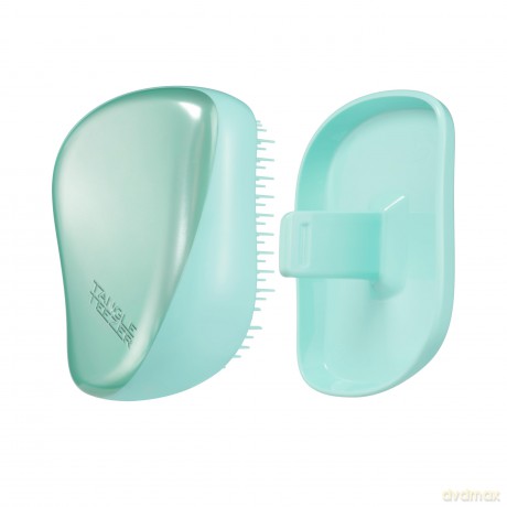 Tangle Teezer The Compact Styler Entwirrende Haarbürste, reisefreundlich, mit Schutzhülle und zweistufigem Zahndesign, perfekt für nasses, trockenes und fliegendes Haar, blaugrünes mattes Chrom