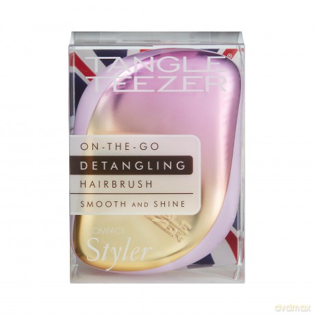 Tangle Teezer The Compact Styler Entwirrende Haarbürste, reisefreundlich, mit Schutzhülle und zweistufigem Zahn-Design, perfekt für nasses, trockenes und fliegendes Haar, süßes Lila und gelbes Chrom