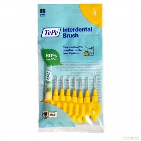 TePe Interdental Brush, Original, Yellow, 0.7 mm/ISO 4, 8pcs, plaque removal, efficient clean between the teeth, tooth floss, for narrow gaps