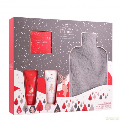 The Luxury Bathing Company - Snuggly - 1 x 50 ml Hand- und Nagelcreme, 1 x 50 ml Körpercreme, 1 x 80 g Badekaviar und 1 x wiederverwendbare Wärmflasche mit grauem Pelzbezug