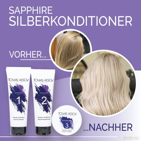 TOMAS ARSOV Sapphire Shampoo + Spülung im Set für blondes, gesträhntes, gebleichtes und graues Haar - Silbershampoo + Silberspülung im Set
