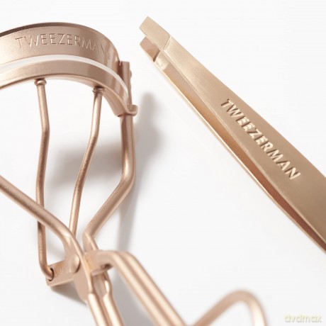TWEEZERMAN Augenbrauen & Wimpern Set (Geschenkset mit Wimpernzange und Pinzette, Silikon-Pads), Roségold