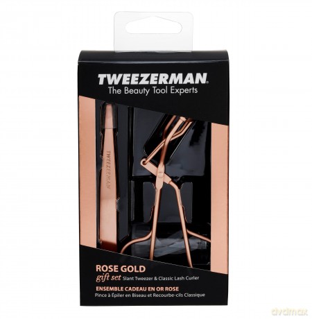 TWEEZERMAN Augenbrauen & Wimpern Set (Geschenkset mit Wimpernzange und Pinzette, Silikon-Pads), Roségold