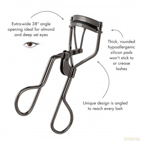 TWEEZERMAN Wimpernzange ProMaster (Extra Breite Zange für Mandelförmige Augen, 3 Ersatzpads), Gunmetal